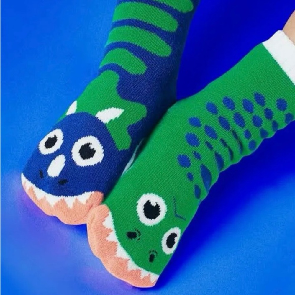 NWT PALS mismatched youth T-Rex and Triceratops Socks -size 7-12 kids